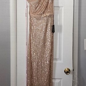 MacDuggal Sequin Rose Gold Evening Gown.